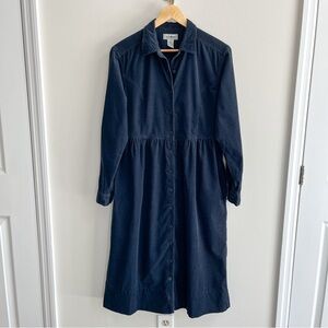 LL Bean Vintage Cotton Corduroy Button Up Long Sleeve Midi Shirt Dress Blue 10